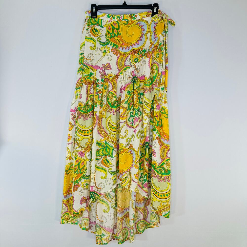 Haute Hippie Yellow Green Paisley Wrap Maxi Skirt